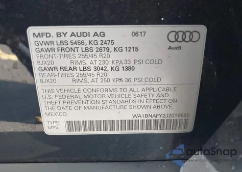 2018 Audi Q5 2.0T Premium/2.0T Tech Premium из США, поврежденный, VIN WA1BNAFY2J2019565